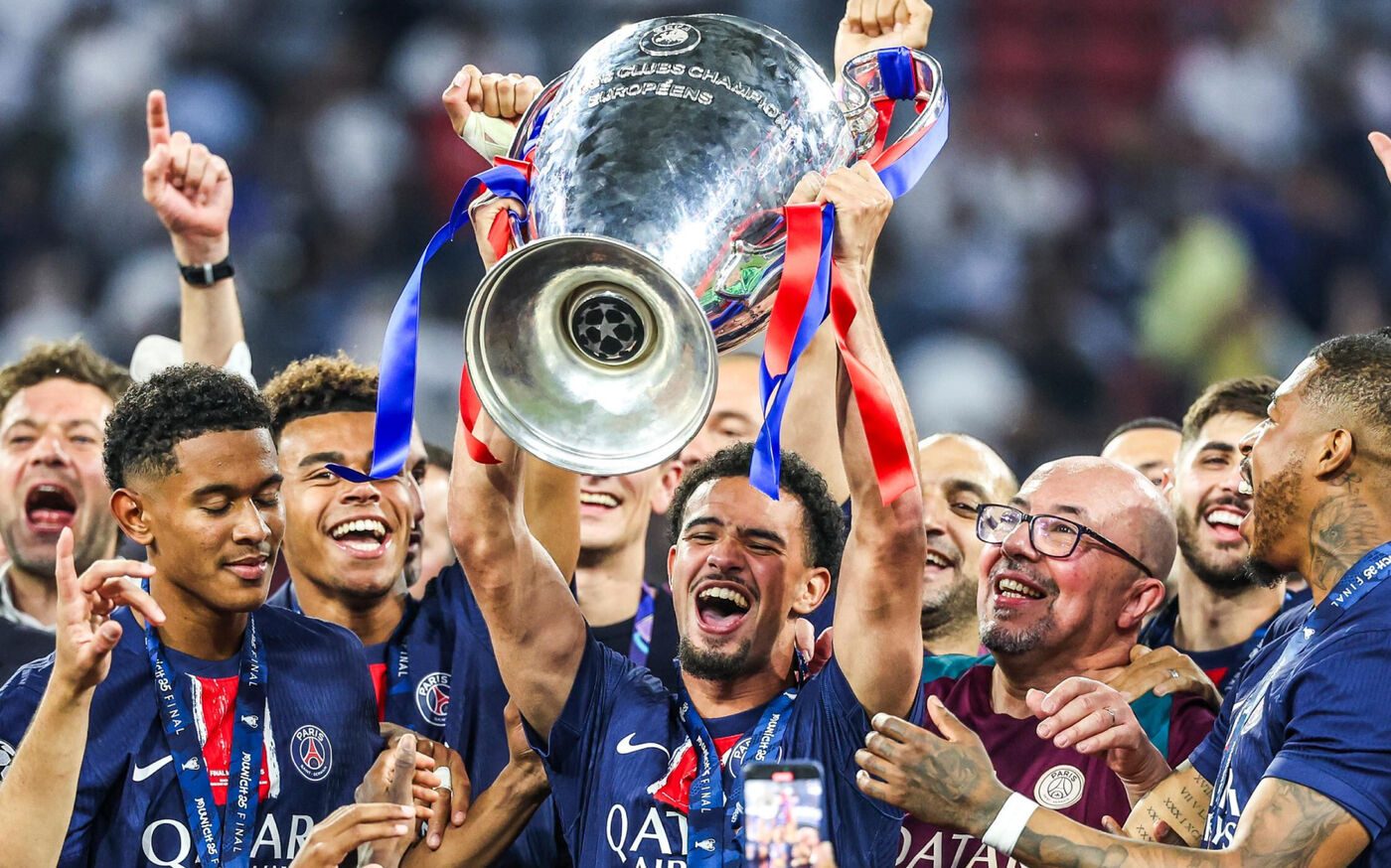 Le PSG célèbre sa victoire en Ligue des champions. La première de son histoire. IconSport/Johnny Fidelin